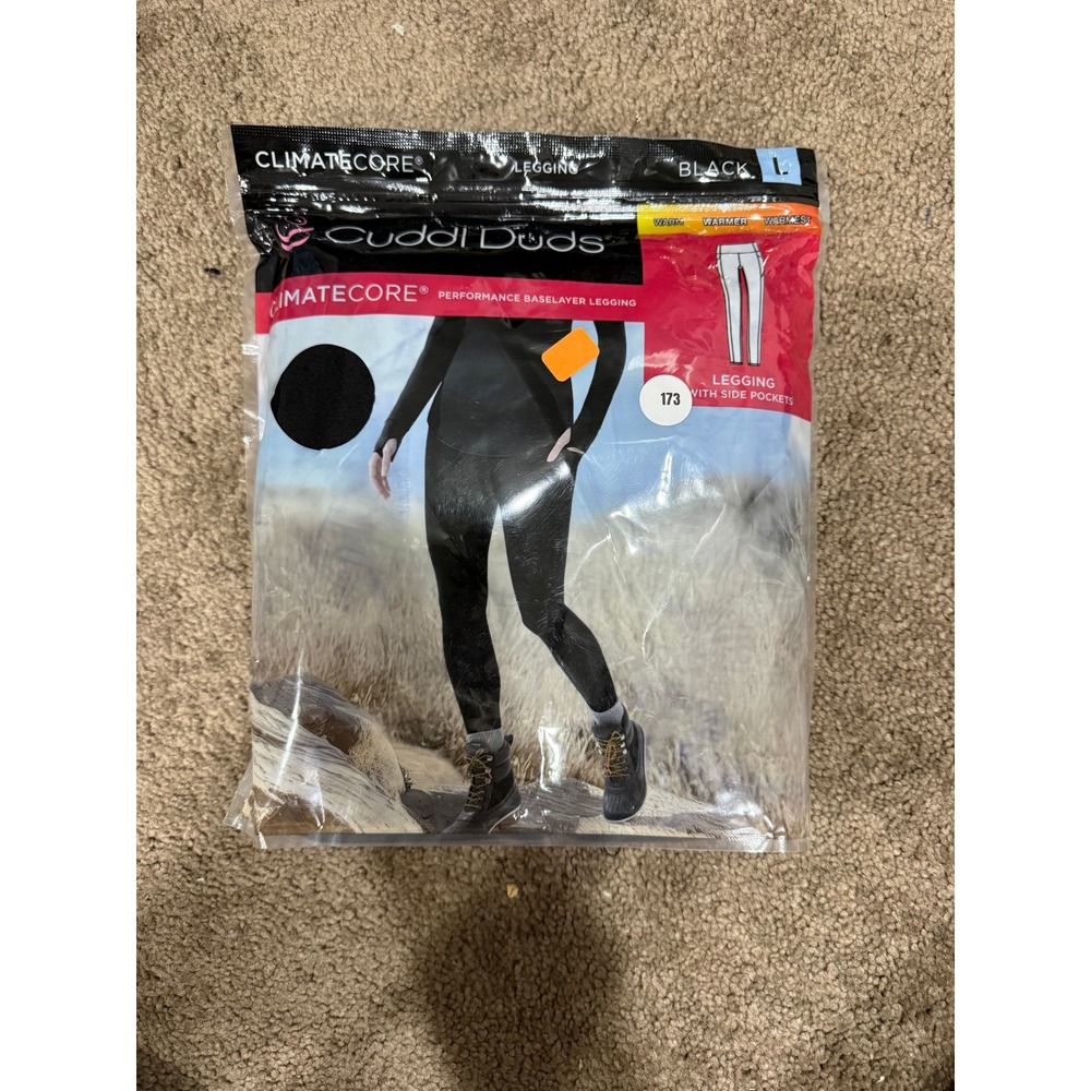 Cuddl Duds ClimateCore Performance Baselayer Leggings Black Side Pockets L